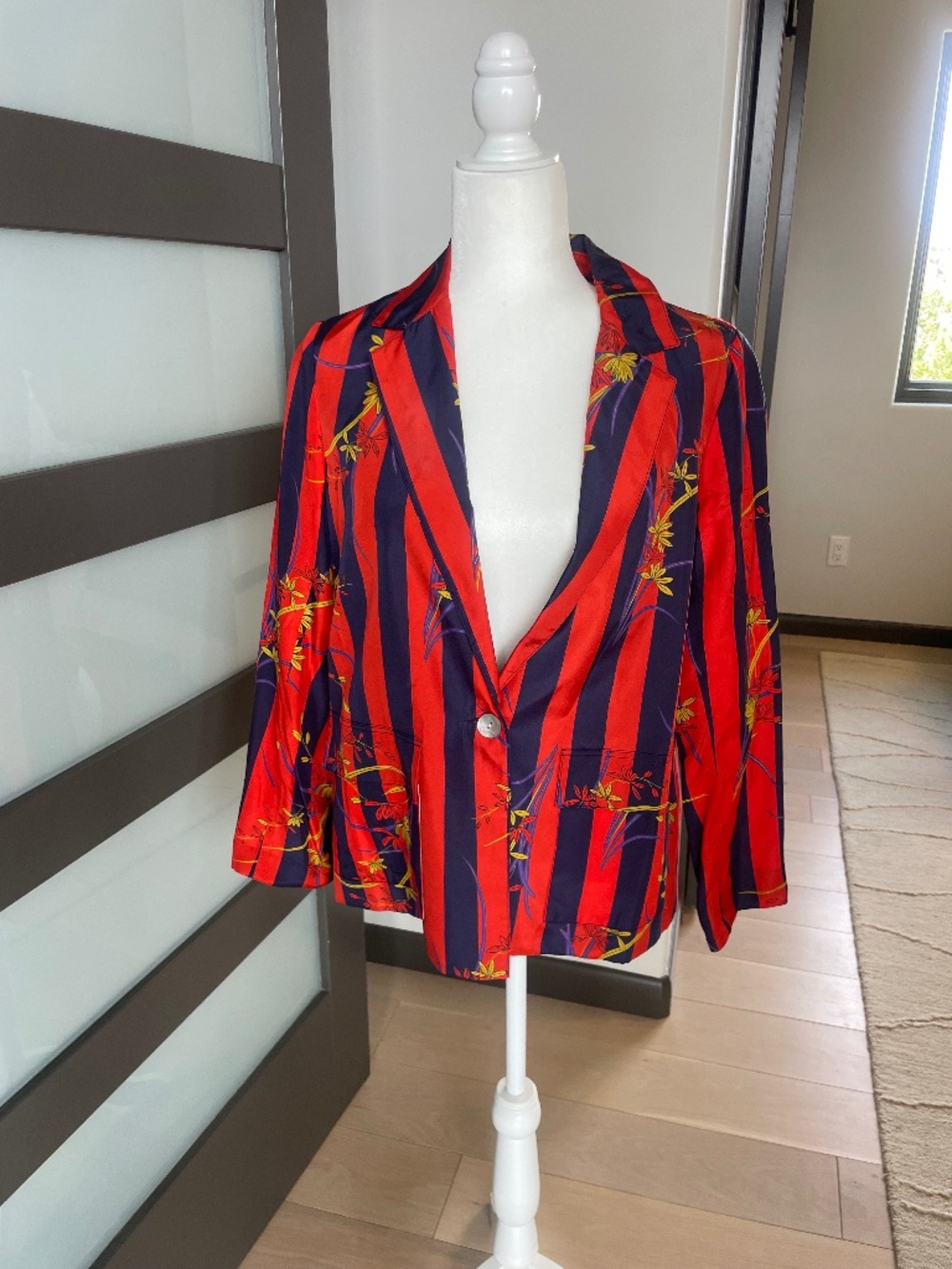 Raquel Allegra Silk Striped Floral Cargo Blazer